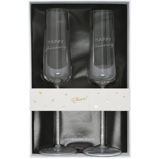 Happy Anniversary  Gift Boxed 7 oz Glass Toasting Flute Set