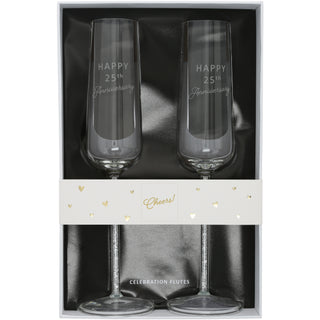 25th Anniversary   Gift Boxed 7 oz Glass Toasting Flute Set