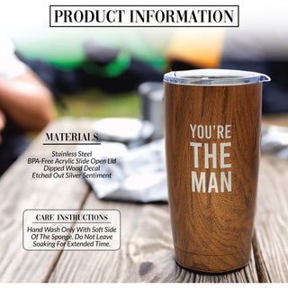 The Man 20 oz Wood Finish Stainless Steel Travel Tumbler
