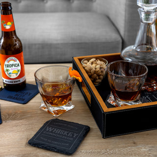 Dad Wooden Gift Box with  Rocks Glass and Slate Coaster