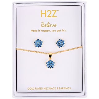 Believe Floral Burst - Aquamarine Zircon 16.5"-18.5" Inspirational 18K Gold Plated Gift Set