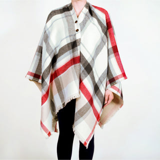 White, Black & Red Plaid 52" x 54" Ruana
One Size Fits Most