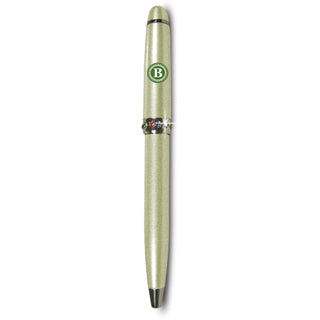 "B" Monogrammed Green Pen 4.25" with Colored Gems