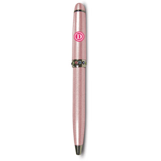 "D" Monogrammed Pink Pen 4.25" with Colored Gems