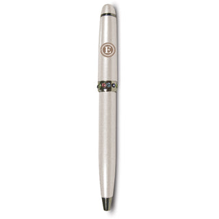 "E" Monogrammed Pearl Pen 4.25" with Colored Gems