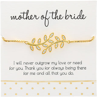Mother of the Bride - White Zircon Leaf Gold Plated Adjustable Bracelet