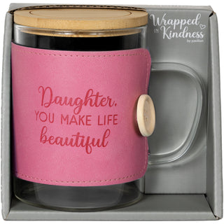 Daughter 16 oz Wrapped Glass Mug with Coaster Lid