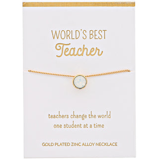 Best Teacher White Opal 16"-17.5" Gold Plated Necklace
