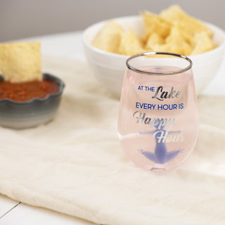 Happy Hour - Anchor 19 oz. Stemless Wine Glass with 3-D Figurine