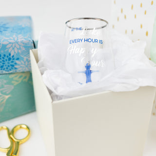 Happy Hour - Anchor 19 oz. Stemless Wine Glass with 3-D Figurine