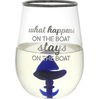 On The Boat - Sailboat 19 oz. Stemless Wine Glass with 3-D Figurine