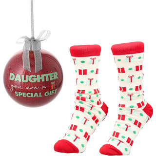 Daughter 4" Ornament with Unisex Holiday Socks