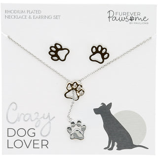 Dog Lover Rhodium Plated Adjustable Necklace and Earring Set