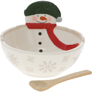Snowball 4.5" Ceramic Bowl with Bamboo Spoon