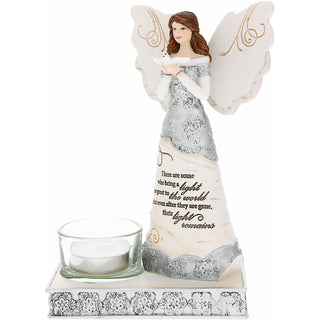Light 6.75" Angel Holding Dove with Tealight Holder