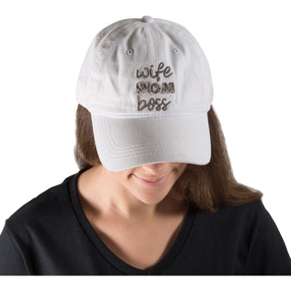 Wife Mom Boss White Adjustable Hat