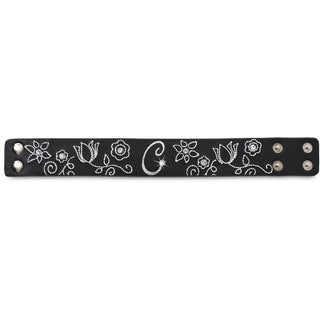 "C" Floral Stitched Bracelet 8.5" Leather & Gemstone