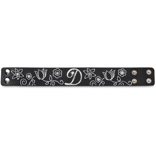 "D" Floral Stitched Bracelet 8.5" Leather & Gemstone