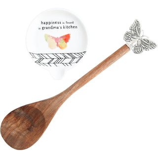 Grandma 4" Spoon Rest with Decorative Bamboo Spoon