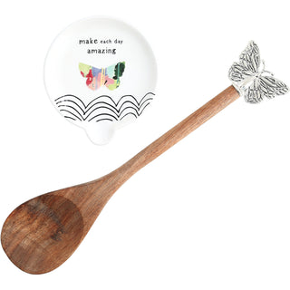 Amazing 4" Spoon Rest with Decorative Bamboo Spoon