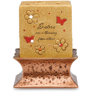 Sisters are a Blessing 3.5" Pierced Square Candle Holder