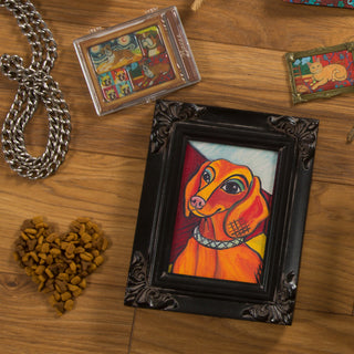 Dachshund Pawcasso - 3.5" x 5" Framed Canvas