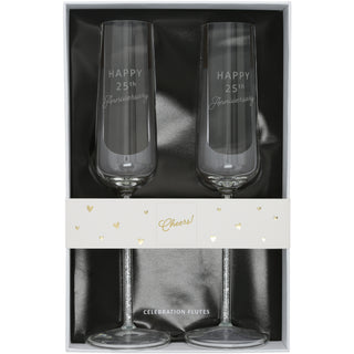 25th Anniversary Gift Boxed 7 oz Glass Toasting Flute Set