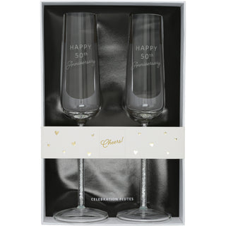 50th Anniversary Gift Boxed 7 oz Glass Toasting Flute Set