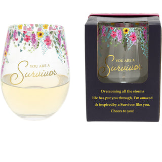 You Are a Survivor Gift Boxed 17 oz Stemless Wine Glass