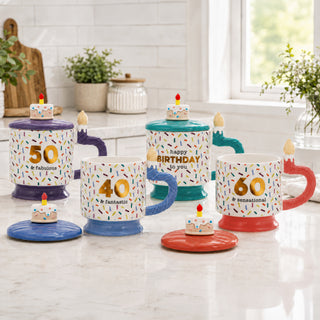 40 14 oz Mug with Birthday Cake Lid