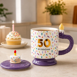 50 14 oz Mug with Birthday Cake Lid