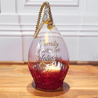 Holiday Family 11.5" Ruby Beaded Glass Lantern