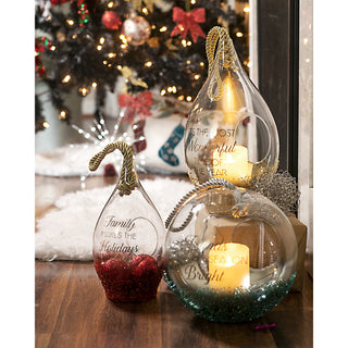 Holiday Family 11.5" Ruby Beaded Glass Lantern