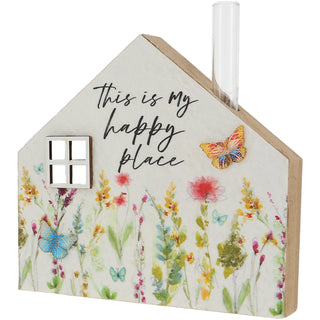 Happy Place 5.5" MDF House Plaque with Vase