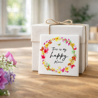 Happy Place 4" Ceramic Coaster