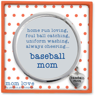 Baseball Mom White Enamel Bangle Bracelet with Heart Charm
