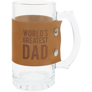 Greatest Dad 16 oz Glass Stein with PU Leather Wrap