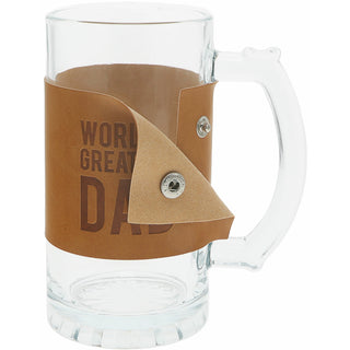 Greatest Dad 16 oz Glass Stein with PU Leather Wrap