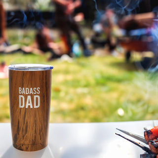 Badass Dad 20 oz Wood Finish Stainless Steel Travel Tumbler