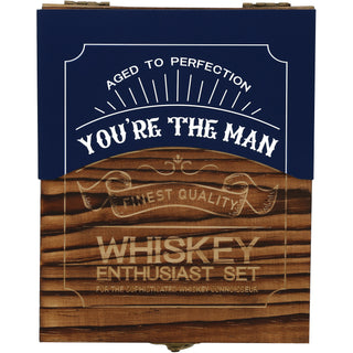 You're the Man Wooden Gift Box with Rocks Glass and Slate Coaster