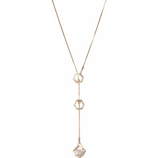 Rose Water Opal Rose Gold Hexagon - 18.5" Austrian Crystal Sweater Necklace