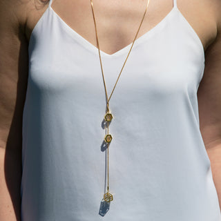 Rose Water Opal Rose Gold Hexagon - 18.5" Austrian Crystal Sweater Necklace