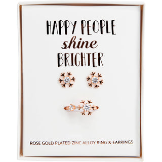 Crystal Snowflake in Rose Gold 1 CM Austrian Crystal Stud Earrings & Adjustable Ring