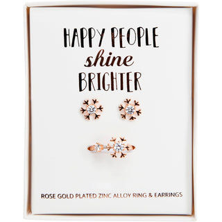 Crystal Snowflake in Rose Gold 1 CM Austrian Crystal Stud Earrings & Adjustable Ring