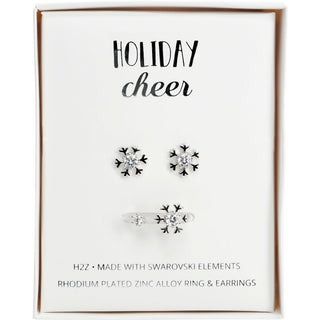 Crystal Snowflake in Rose Gold 1 CM Austrian Crystal Stud Earrings & Adjustable Ring