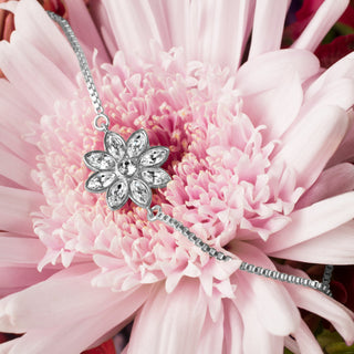 Crystal Flora
in Rhodium ." Austrian Crystal Drawstring Bracelet