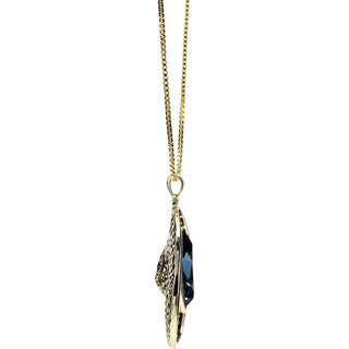 Denim Blue Teardrop 38" 18 K Gold Plated Drawstring Sweater Necklace