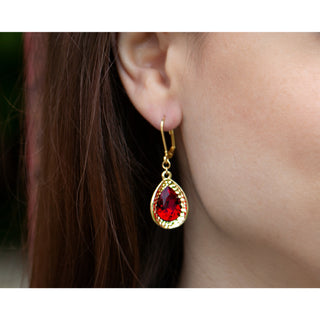 Siam Teardrop 18K Gold Plated Austrian Crystal Dangle Earring