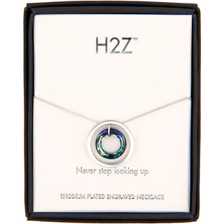 Look Up Bermuda Blue Crystal 17"-19" Engraved Rhodium Plated Austrian Element Necklace