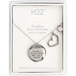 Daughter Rose Water Opal Crystal 16.5"-20.5" Engraved Rhodium Plated Austrian Element Necklace